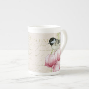 Tasse En Porcelaine Oiseau Vintage d'aquarelle Chine avec fleurs