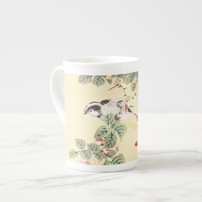 Tasse En Porcelaine Oiseaux et Roses Imao Keinen Ukiyo-e fleurs Japon (Devant gauche)