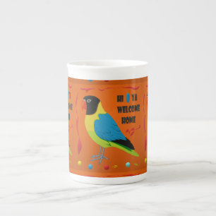 TASSE EN PORCELAINE OISEAUX THÈME PARROT ART IMAGE COULEURS MIXTES