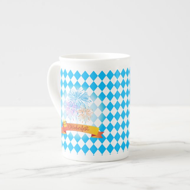 Tasse En Porcelaine OKTOBERFEST festival de bière drapeau bleu bavaroi (Devant gauche)