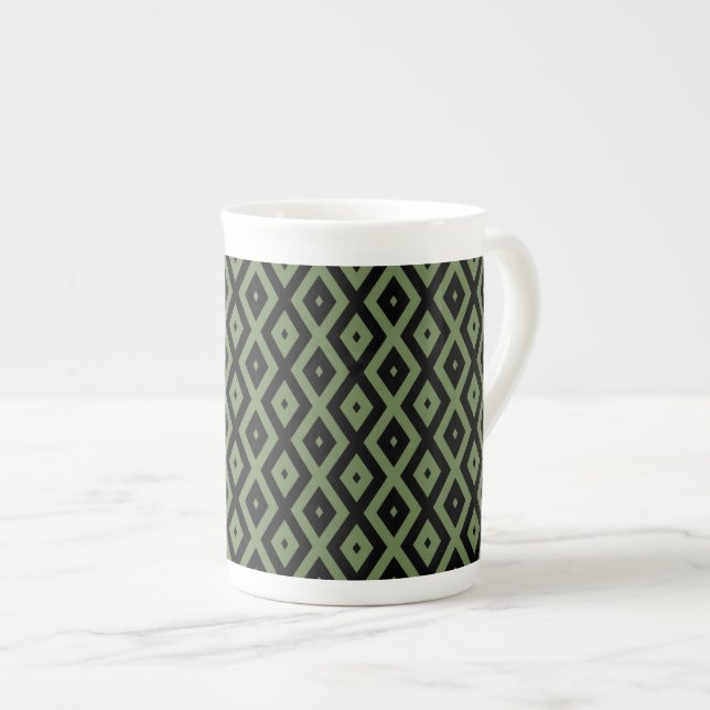 Tasse En Porcelaine Olive green and black diamond pattern (Devant droit)