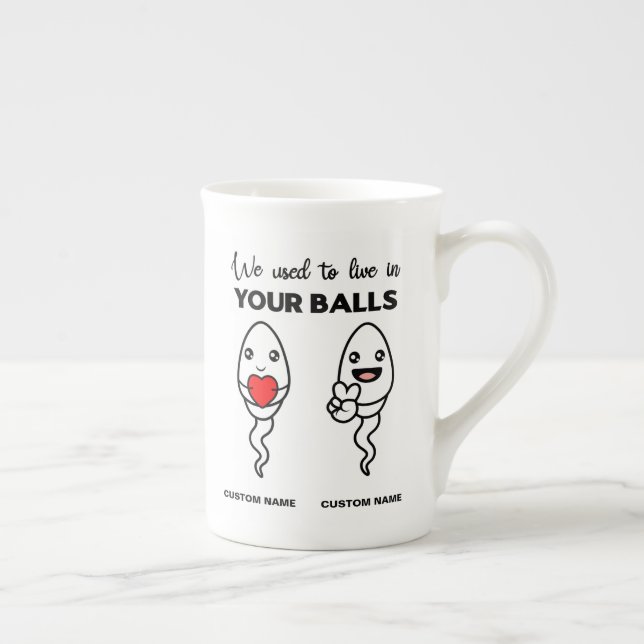 Tasse En Porcelaine On Vivait Dans Les Boules, Nom Personnalisé Papa (Droite)