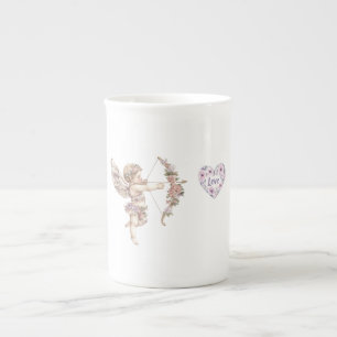 Tasse En Porcelaine Orchidée Flèche d'Amour de Cupidon Cœur Floral Vio