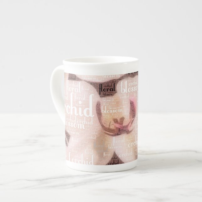 Tasse En Porcelaine Orchidée Floral Blossom Word Cloud (Devant gauche)