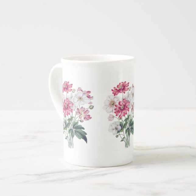 Tasse En Porcelaine Os botanique rose et blanc de tournesol blanc Chin (Devant gauche)