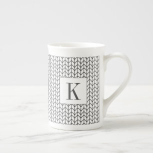 Tasse en porcelaine osseuse BRODÉE LIGNE NOIRE + I