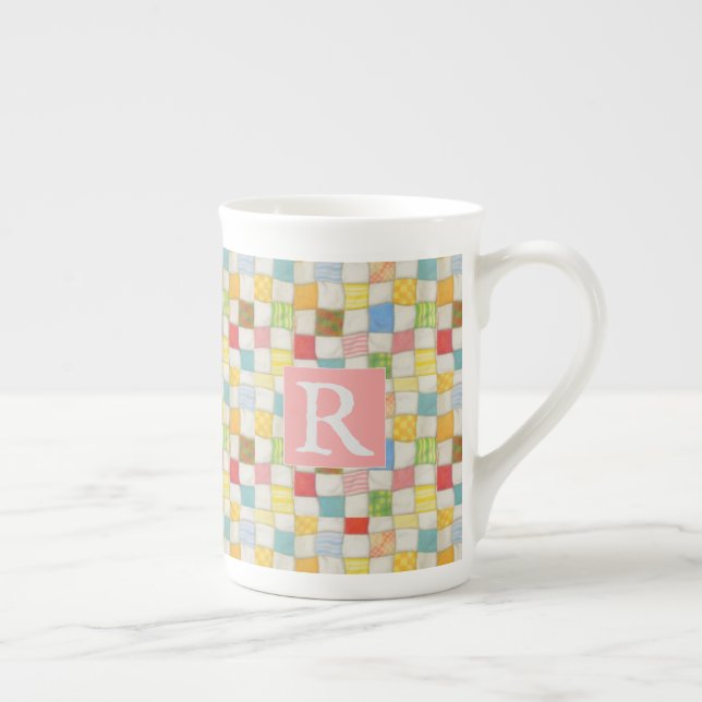 Tasse en porcelaine osseuse CRAZY QUILT + Texte /  (Droite)