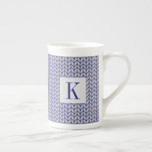 Tasse en porcelaine osseuse en TRICOT GRIS BLEU +