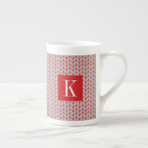 Tasse en porcelaine osseuse en TRICOT GRIS ROUGE +