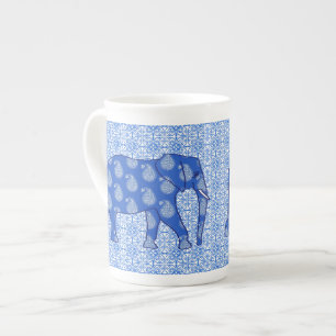 Tasse En Porcelaine Paisley éléphant - bleu cobalt et blanc