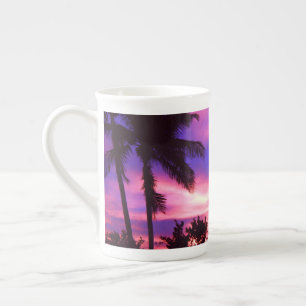 Tasse En Porcelaine Palmier couché de soleil rose et violet