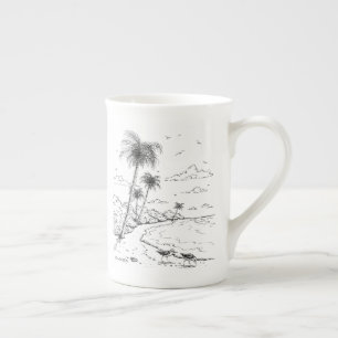 Tasse En Porcelaine Palmiers et vie de plage de bécasseau