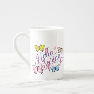 Tasse En Porcelaine Papillon Bonjour Printemps
