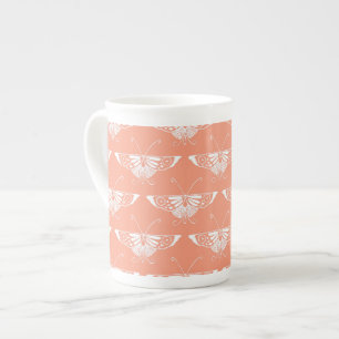 Tasse En Porcelaine Papillon Deco stylisé - corail orange