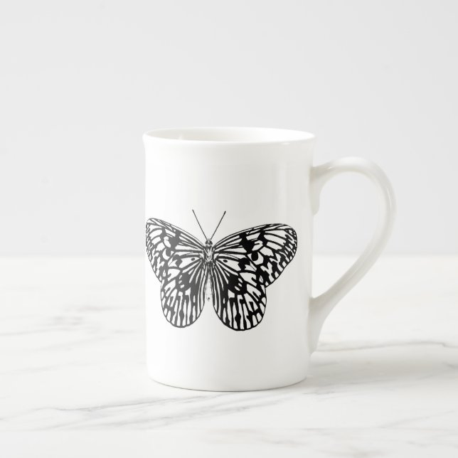 Tasse En Porcelaine Papillon Monarque noir et blanc (Droite)