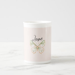 Tasse En Porcelaine Papillon Rose Blush Vert Menthe Or
