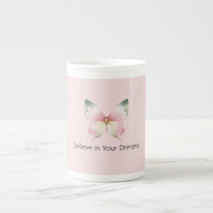 Tasse En Porcelaine Papillon Vert Rose Blanc Menthe