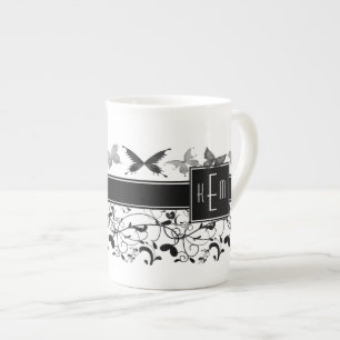 Tasse En Porcelaine Papillon Victorian Flourian noir blanc