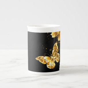 Tasse En Porcelaine Papillons blancs et dorés