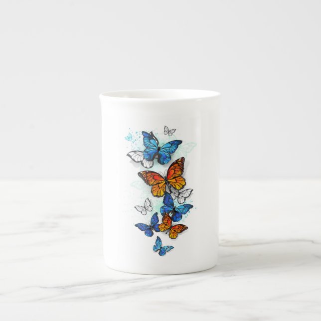 Tasse En Porcelaine Papillons volants Morpho et Monarch (Devant)