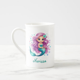 Tasse En Porcelaine Pastel Purple Petite Sirène Aquarelle Anniversaire