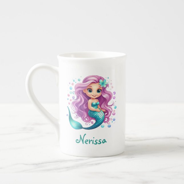 Tasse En Porcelaine Pastel Purple Petite Sirène Aquarelle Anniversaire (Gauche)