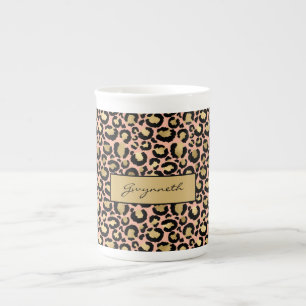 Tasse En Porcelaine Peach Gold Black Empreinte de léopard avec votre n
