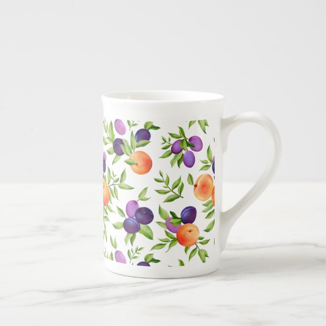 Tasse En Porcelaine Peaches Plums Purple Cute Fruit Motif botanique (Droite)
