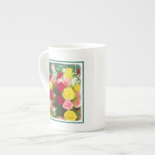 Tasse En Porcelaine Peinture Bouquet Rose - Jolie Art Fleur Originale