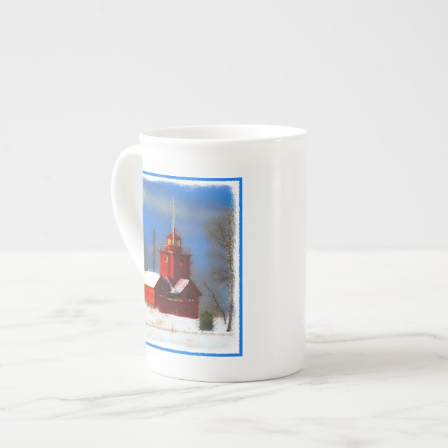 Tasse En Porcelaine Peinture de phare rouge - Art original (Devant gauche)