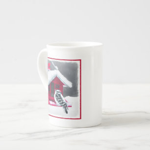 Tasse En Porcelaine Peinture de Pic mineur - Art original d'oiseau