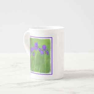 Tasse En Porcelaine Peinture Iris Violet - Art Fleur Originale