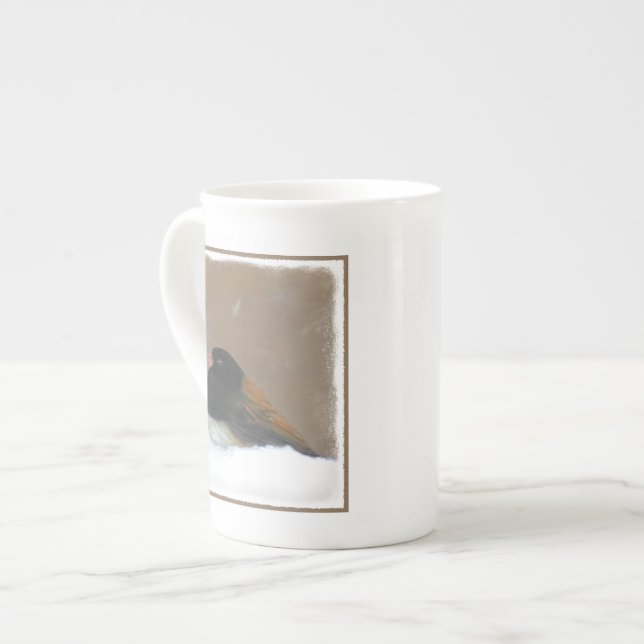 Tasse En Porcelaine Peinture Junco foncée - Art original pour oiseaux (Devant gauche)