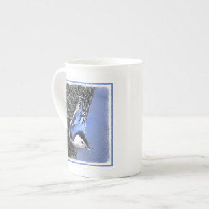 Tasse En Porcelaine Peinture Nuthatch à poitrine blanche Art original