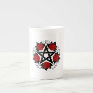 Tasse En Porcelaine Pentagramme aux roses rouges