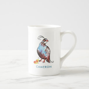 Tasse En Porcelaine Perdrix de Noël Poire Mignon Bohème Oiseaux Bleus