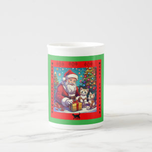 Tasse En Porcelaine Père Noël Présente À Deux Jeunes Chatons