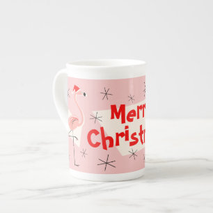 Tasse En Porcelaine Pères Noël flamants roses Joyeux Noël en porcelain