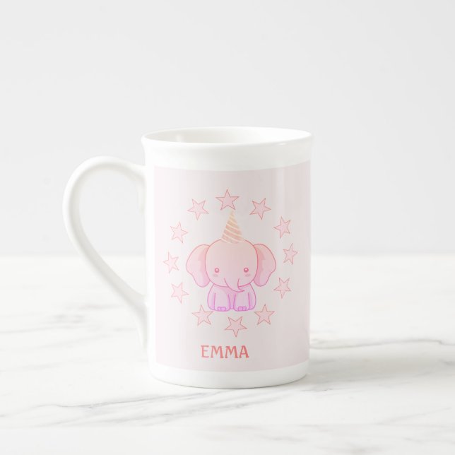 Tasse En Porcelaine Personalized Cute Elephant Pink  (Gauche)