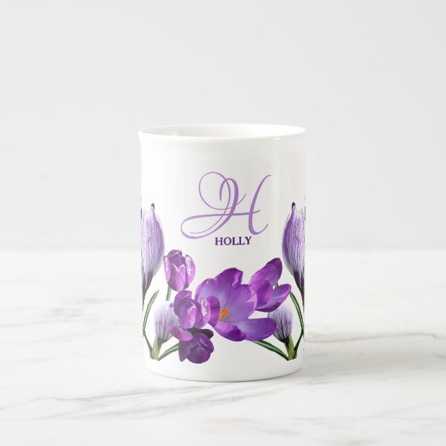 Tasse En Porcelaine Personnalisable Holly nom fleurs violettes boho te (Devant)