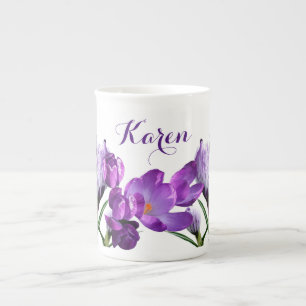 Tasse En Porcelaine Personnalisable Karen nom pourpre fleur boho tenda