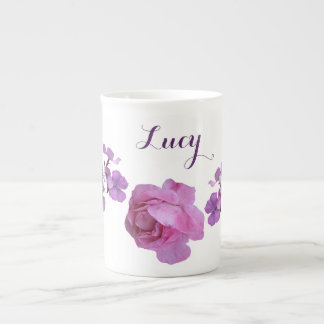 Tasse En Porcelaine Personnalisable Lucy nom rose rose rose violet flo