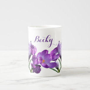 Tasse En Porcelaine Personnalisable nom Becky jolie fleur violet fun