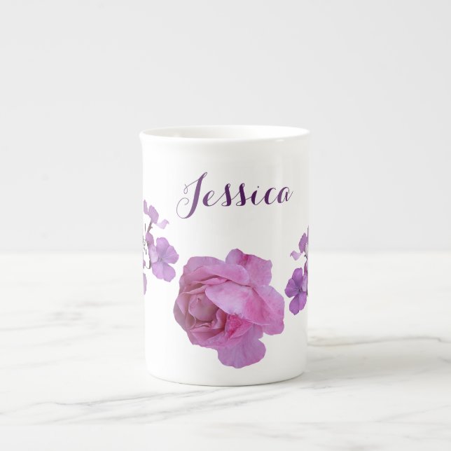 Tasse En Porcelaine Personnalisable nom Jessica rose rose rose violet  (Devant)