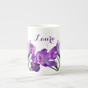 Tasse En Porcelaine Personnalisable nom Laura jolie fleur violet fun