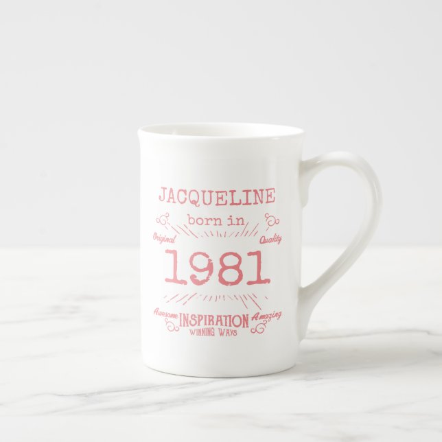 Tasse En Porcelaine Personnalisé 40e anniversaire 1981 Rose Blanc Vint (Droite)