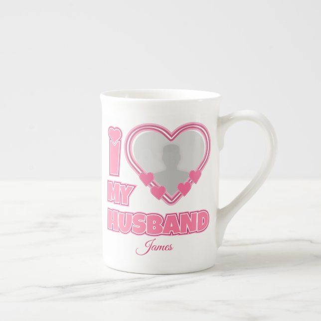 Tasse En Porcelaine Personnalisé I Love My Husband - Ajouter Photo & N (Droite)