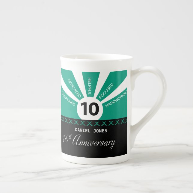 Tasse En Porcelaine Personnaliser, 10e anniversaire de l'employé (Droite)