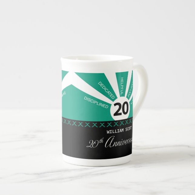 Tasse En Porcelaine Personnaliser, 20e anniversaire d'employé d'entrep (Devant droit)