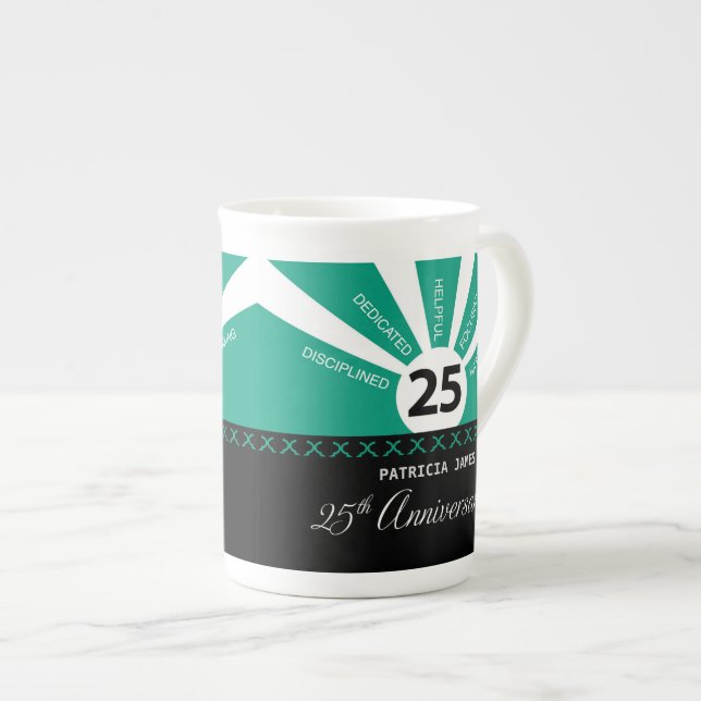 Tasse En Porcelaine Personnaliser, 25e anniversaire de l'employé (Devant droit)